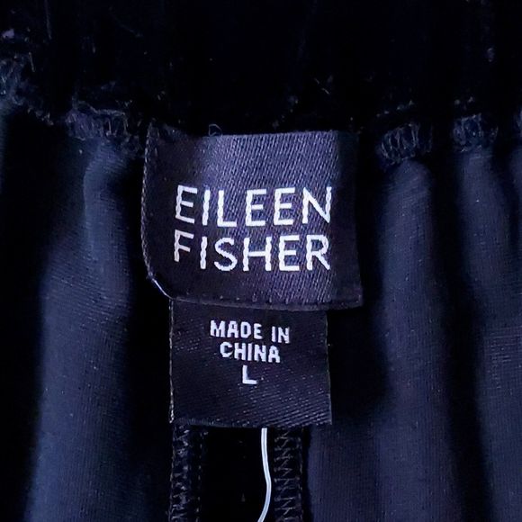 Eileen Fisher Silk Blend Black Pull On Velour Pants Women's Sz L NWT - Picture 3 of 12